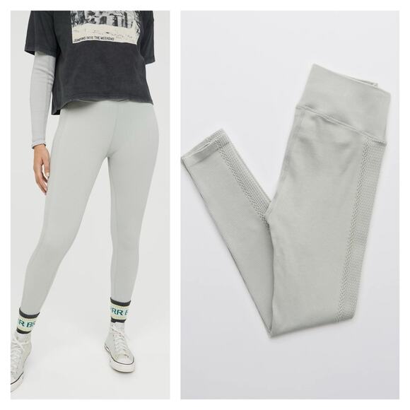 Aerie Offline Big Chill Seamless Cable Leggings Small High Waisted Stone Gray - Picture 1 of 10